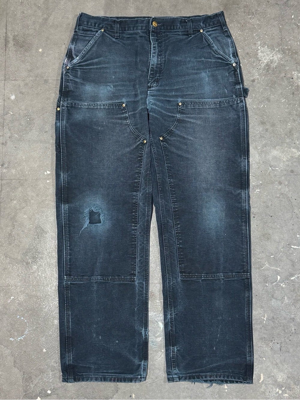 Vintage Carhartt B01 BLK Double Knee Carpenter Pants - 36x32 Distressed & Faded
